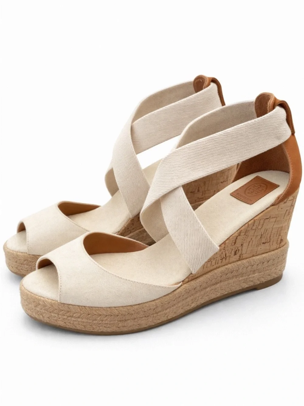 Tory Burch Cream Canvas Espadrille Wedge Sandals - Picture 2 of 2